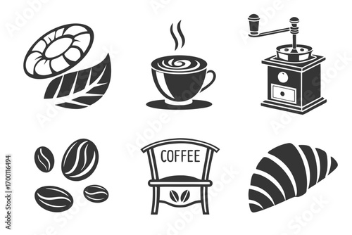 Collection of coffee related icons and symbols