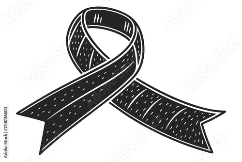 Hand drawn black awareness ribbon with white dots