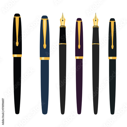 A collection of elegant fountain pens displaying distinct colors and classic designs for artistic expression