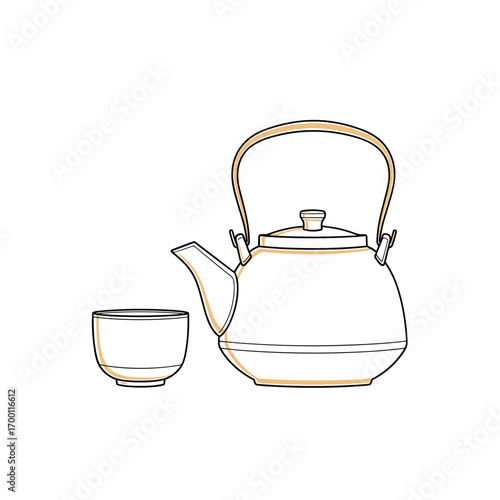 A traditional asian tea set featuring a kettle and a small cup for a serene brewing experience