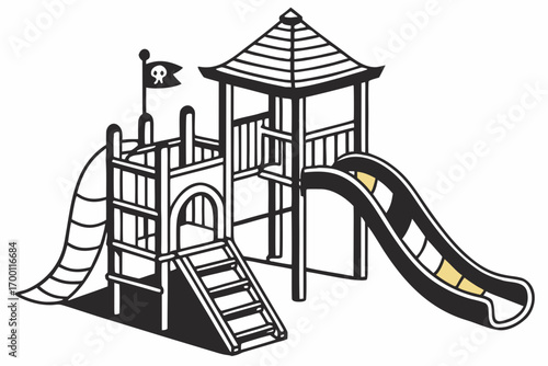 Pirate themed playground with slides and ladder