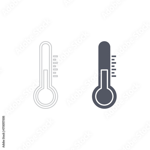 Two graphic thermometer icons, one as an outline and the other filled, indicating temperature measurement on a white background.