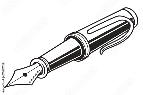 Classic fountain pen illustration with a sharp nib and clip