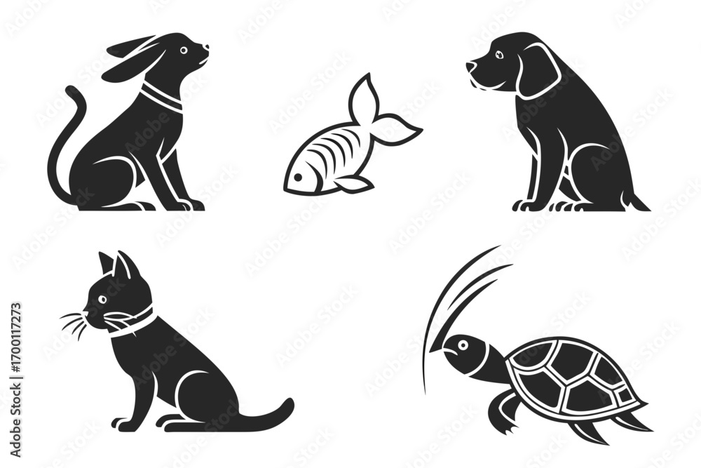 Obraz premium Collection of stylized black animal silhouettes on a white background