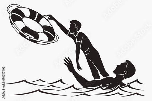 Person throws life preserver to someone drowning in water