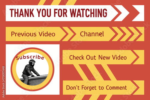 Retro You Tube end screen with thank you message and call to action buttons youtube outro
