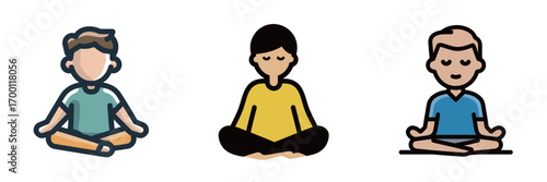Three individuals sit in meditation poses, each expressing calmness and focus. They engage in mindfulness practices to enhance their mental well-being and tranquility.