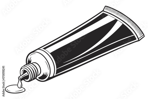 Black and white illustration of a tube dispensing cream