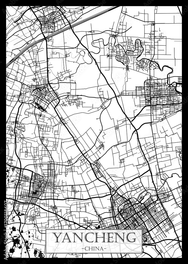 Naklejka premium Yancheng China City Street Map. colorful city paint, watercolor paint background, business urban abstract modern hand paint, abstract city banner