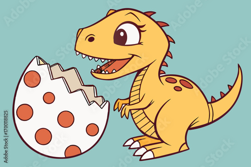 Cute baby dinosaur hatching from a spotted egg