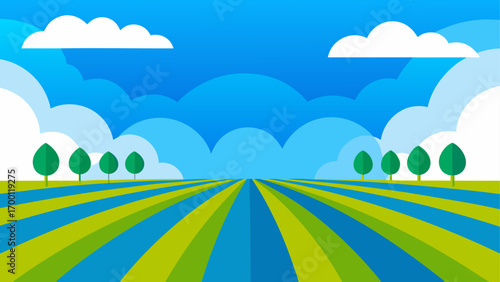 Landscape with fields and sky illustration