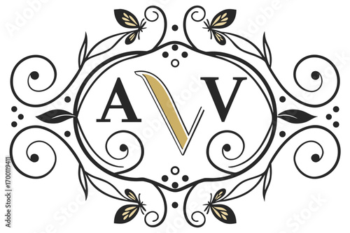 Elegant monogram with letters a and v