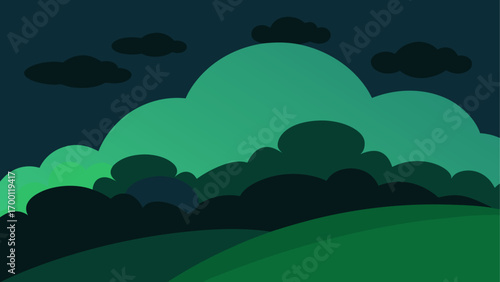 Cartoon landscape with hills and clouds