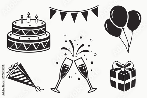 Celebration icons birthday party and festive elements collection