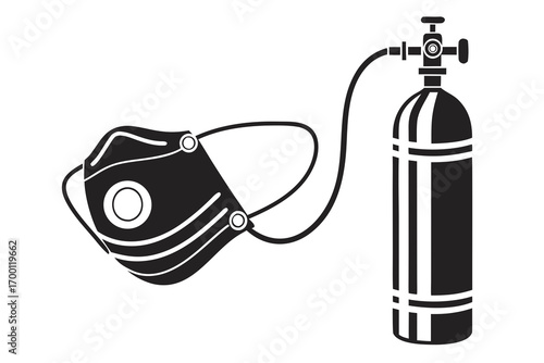 Breathing apparatus mask connected to oxygen tank