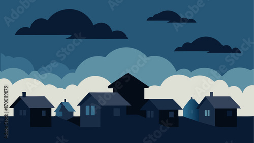 Houses under a cloudy sky at nighttime