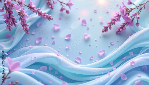 aqua lavender flow theme with seafoam aqua with lavender pearl, romantic purple aqua glow, delicate aqua dust, seamless radiant backdrop, peaceful and elegant