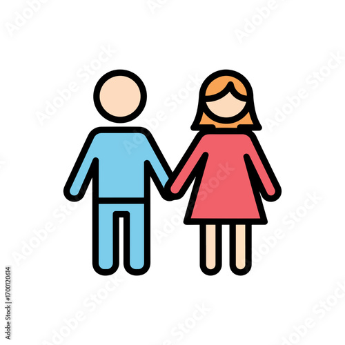 Minimalist Colored Icon of Couple Holding Hands, Man and Woman Relationship Vector
