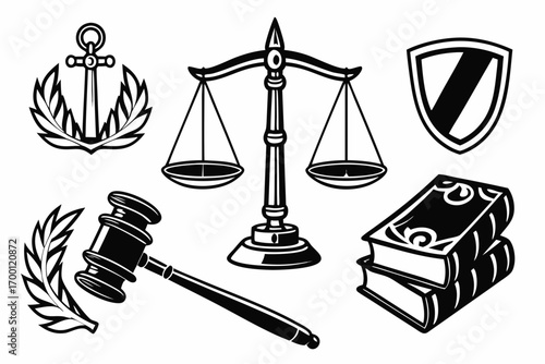 Collection of legal and justice symbols