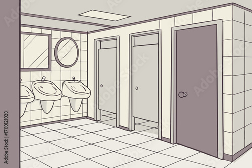 Public restroom with urinals and stalls