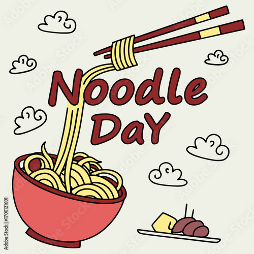 Noodle Day celebration with chopsticks lifting noodles from a bowl food asian