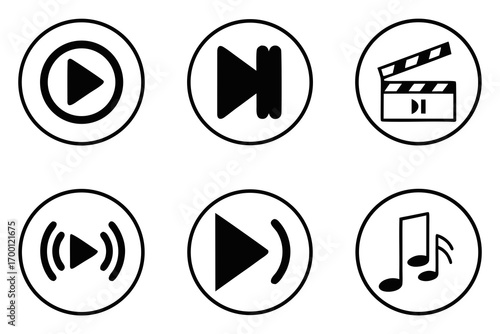 Collection of media playback and entertainment icons