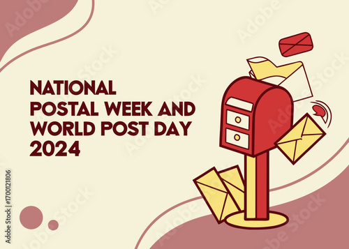 World Post Day celebration with overflowing mailbox and flying envelopes postal letter