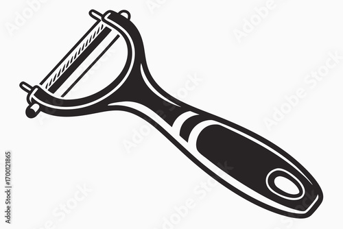 Black and white illustration of a swivel vegetable peeler
