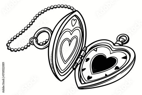 Open heart shaped locket with chain and inner hearts