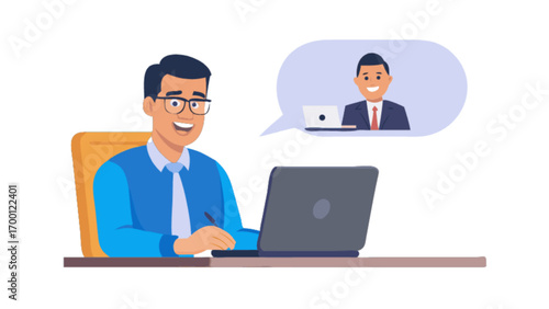 Man having video conference business call online meeting working from home on laptop pc