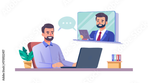 Man in online video conference call meeting on laptop for business communication