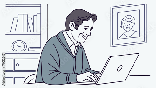 Man working from home on laptop computer in home office business technology concept