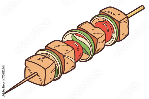 Delicious chicken and vegetable skewer illustration