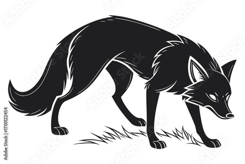 Stylized black fox illustration on white background