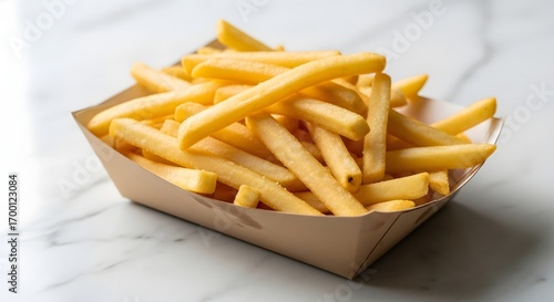Wallpaper Mural Crispy golden french fries piled high in a convenient paper serving tray on marble Torontodigital.ca