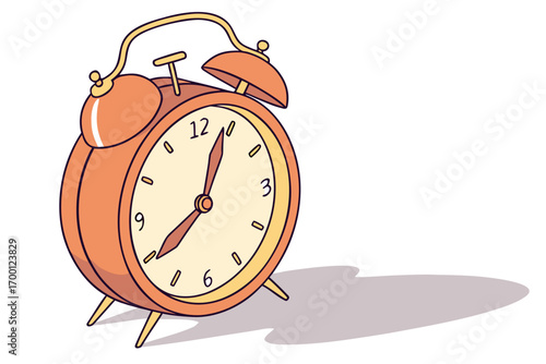 Retro orange alarm clock with bells and shadow