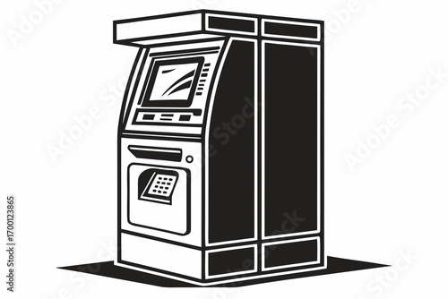 Black and white illustration of an automated teller machine
