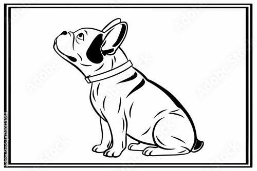 Stylized black and white french bulldog sitting and looking up
