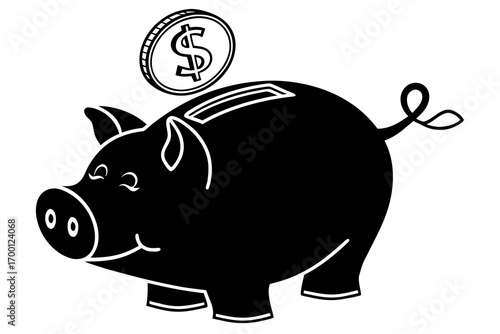 Piggy bank with dollar coin saving money