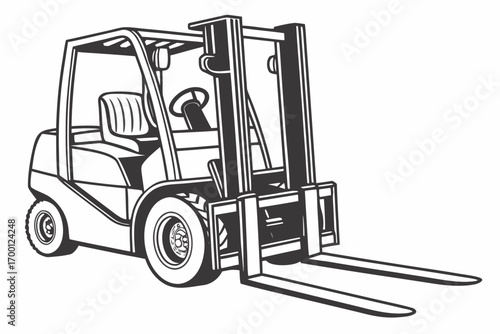 Black and white illustration of a forklift truck