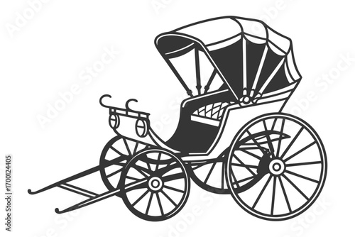Vintage horse drawn carriage with a canopy and large wheels