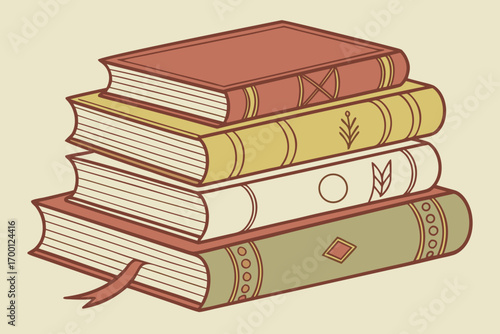 Stack of vintage style books with decorative spines