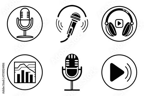 Set of podcast and audio recording icons