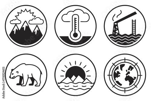 Environmental icons representing climate change and nature