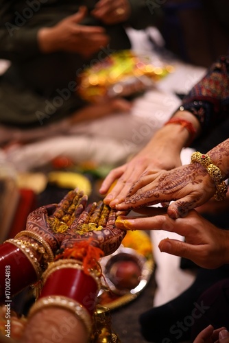 Wallpaper Mural Haldi Ceremony with Family Applying Turmeric to Bride’s Hands During Hindu Wedding Torontodigital.ca