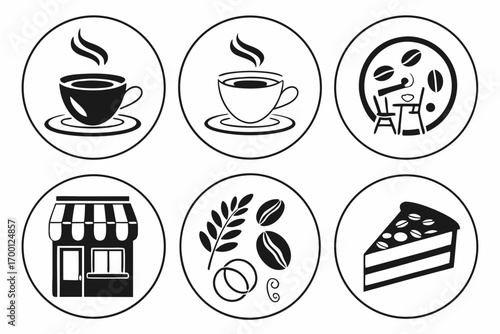 Collection of cafe and bakery icons in circular frames