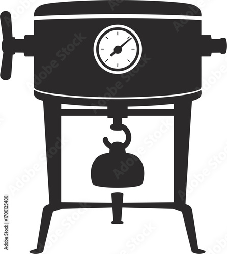 Silhouette of a vintage water boiler with a pressure gauge and spigot Keywords: water boiler, vintage, retro, silhouette