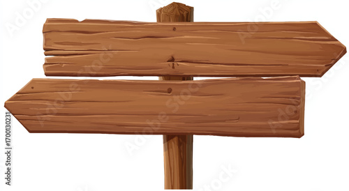 Two wooden directional signs pointing in opposite directions isolated on white background cartoon style illustration