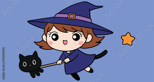 Witch and Cat, Magical Companion, Halloween Duo, Witch with Cat, Enchanting Pair, Halloween Friends, Cartoon Witch and Cat, Fantasy Duo, Black Cat, Witch's Familiar, Cute Companions, Magical Friendshi