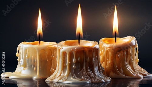 Artistic Rendering Of Three Lit Candles With Melting Wax And A Dark Background Aesthetic